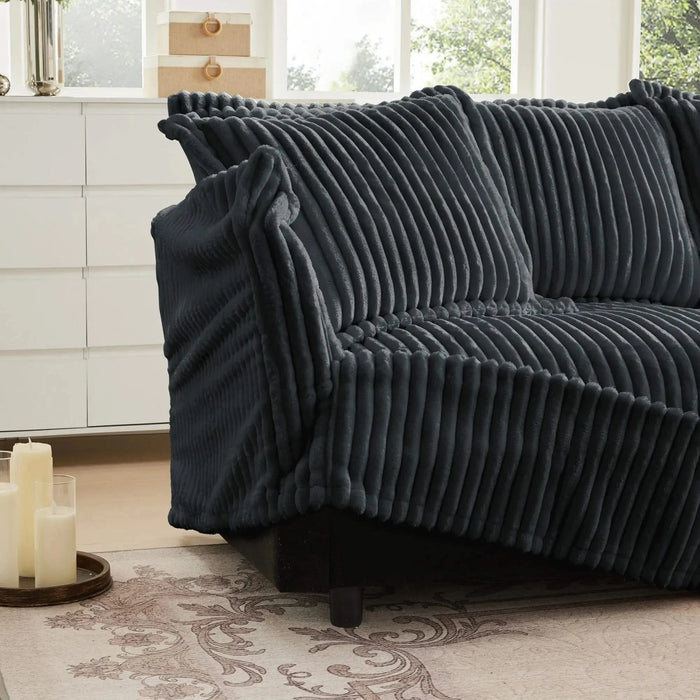 Slipcovered U-Shape Deep Seat Modular Sectional Sofa Couch with French Edge Design Gray Corduroy -DTYStore