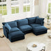 Slipcovered U-Shape Deep Seat Modular Sectional Sofa Couch with French Edge Design Blue Chenille -DTYStore