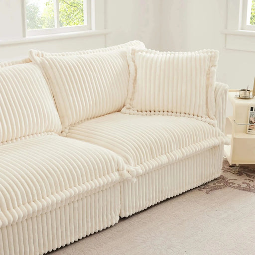 Slipcovered U-Shape Deep Seat Modular Sectional Sofa Couch with French Edge Design Cream Corduroy -DTYStore