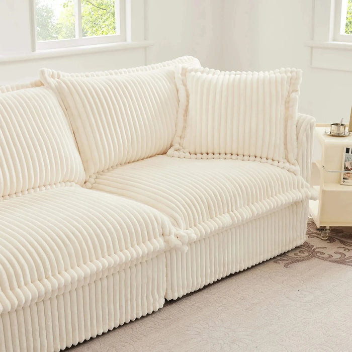 Slipcovered U-Shape Deep Seat Modular Sectional Sofa Couch with French Edge Design Cream Corduroy -DTYStore