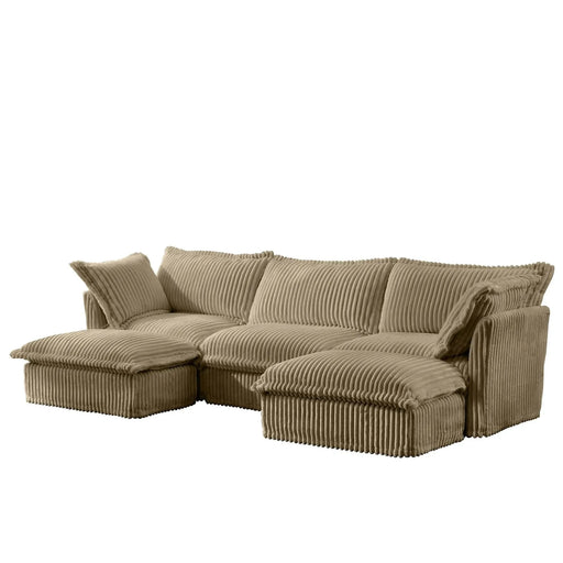 Slipcovered U-Shape Deep Seat Modular Sectional Sofa Couch with French Edge Design Camel Corduroy -DTYStore