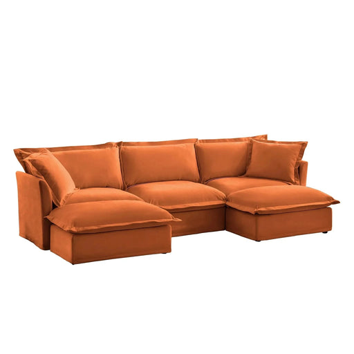 Slipcovered U-Shape Deep Seat Modular Sectional Sofa Couch with French Edge Design Orange Chenille -DTYStore