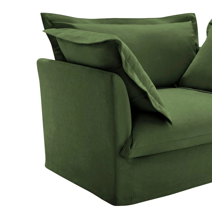 Slipcovered U-Shape Deep Seat Modular Sectional Sofa Couch with French Edge Design Green Chenille -DTYStore