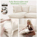 Slipcovered U-Shape Deep Seat Modular Sectional Sofa Couch with French Edge Design Cream Chenille -DTYStore