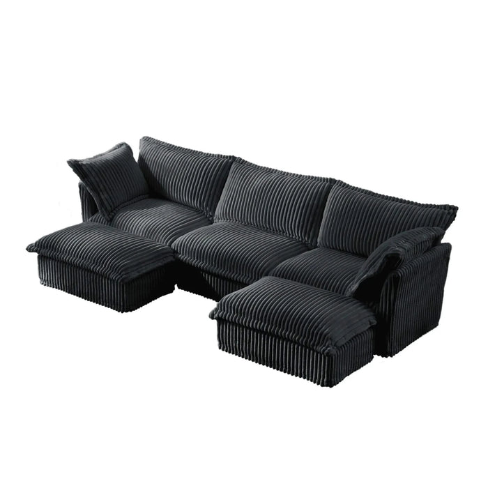 Slipcovered U-Shape Deep Seat Modular Sectional Sofa Couch with French Edge Design Gray Corduroy -DTYStore