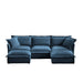 Slipcovered U-Shape Deep Seat Modular Sectional Sofa Couch with French Edge Design Blue Chenille -DTYStore