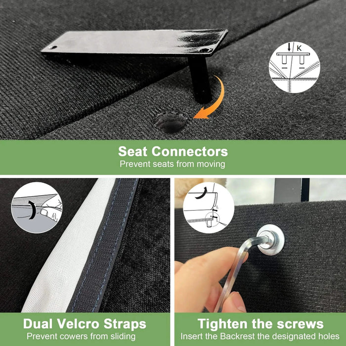 Slipcovered U-Shape Deep Seat Modular Sectional Sofa Couch with French Edge Design Black Chenille -DTYStore