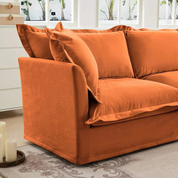 Slipcovered U-Shape Deep Seat Modular Sectional Sofa Couch with French Edge Design Orange Chenille -DTYStore