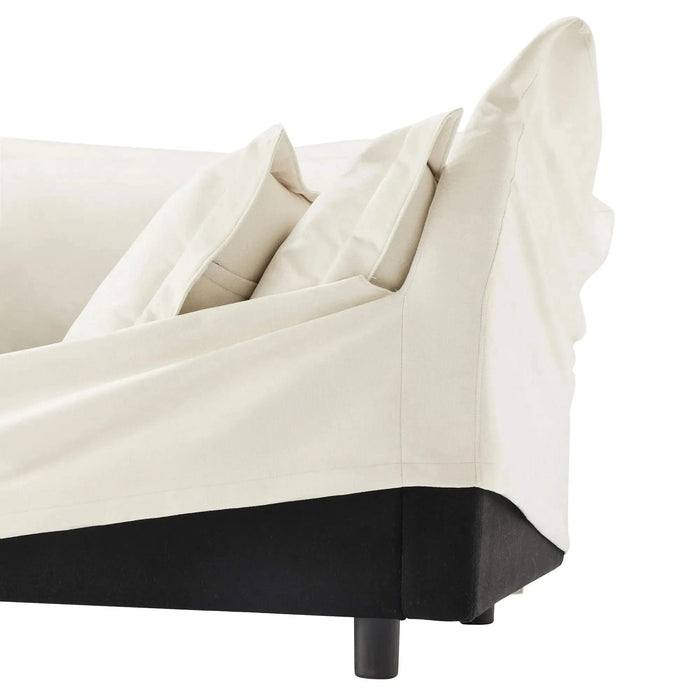 Slipcovered U-Shape Deep Seat Modular Sectional Sofa Couch with French Edge Design Cream Chenille -DTYStore