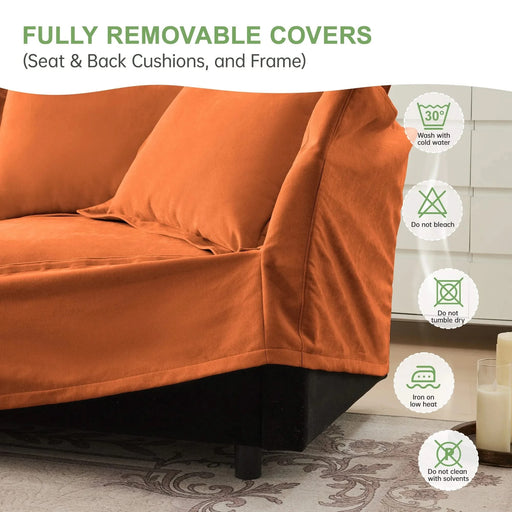 Slipcovered U Shape Sectional Wide and Deep Seat Sofa Couch, 4 Seater Sofa with French Edges Design Orange Chenille -DTYStore