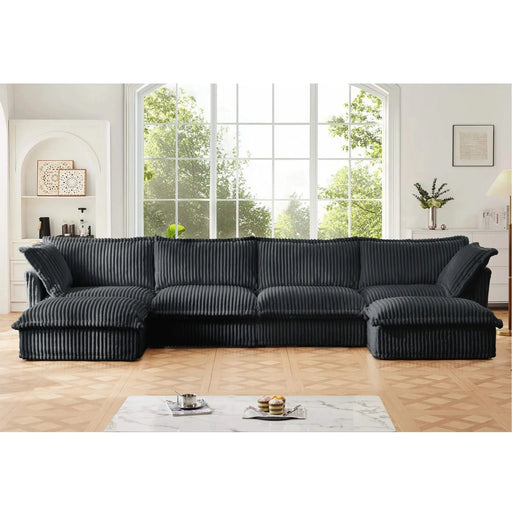 Slipcovered U Shape Sectional Wide and Deep Seat Sofa Couch, 4 Seater Sofa with French Edges Design Multiple Big Pillows Gray -DTYStore