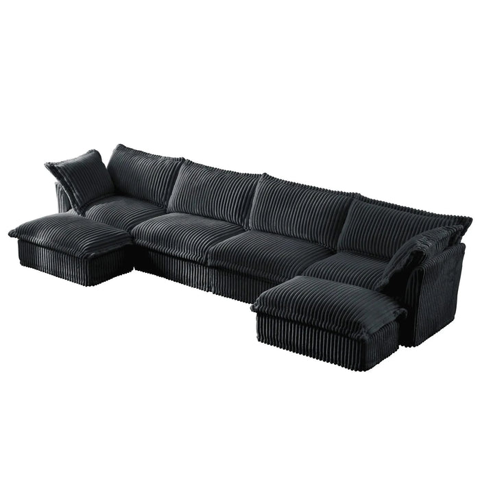 Slipcovered U Shape Sectional Wide and Deep Seat Sofa Couch, 4 Seater Sofa with French Edges Design Multiple Big Pillows Gray -DTYStore