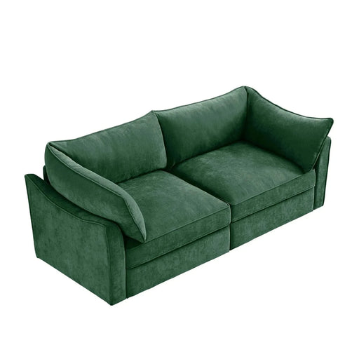 Sofa with pull-out storage drawers under each seat, crescent armrests and wraparound back Green -DTYStore