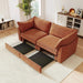 Sofa with pull-out storage drawers under each seat, crescent armrests and wraparound back Orange -DTYStore