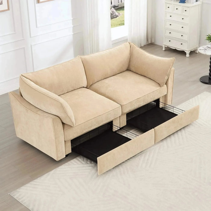 Sofa with pull-out storage drawers under each seat, crescent armrests and wraparound back Wheat -DTYStore