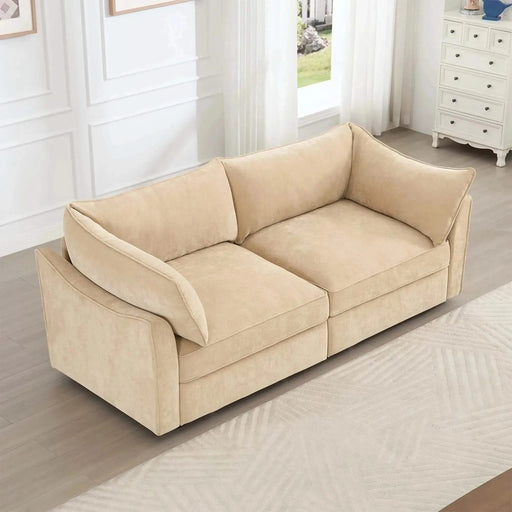 Sofa with pull-out storage drawers under each seat, crescent armrests and wraparound back Wheat -DTYStore