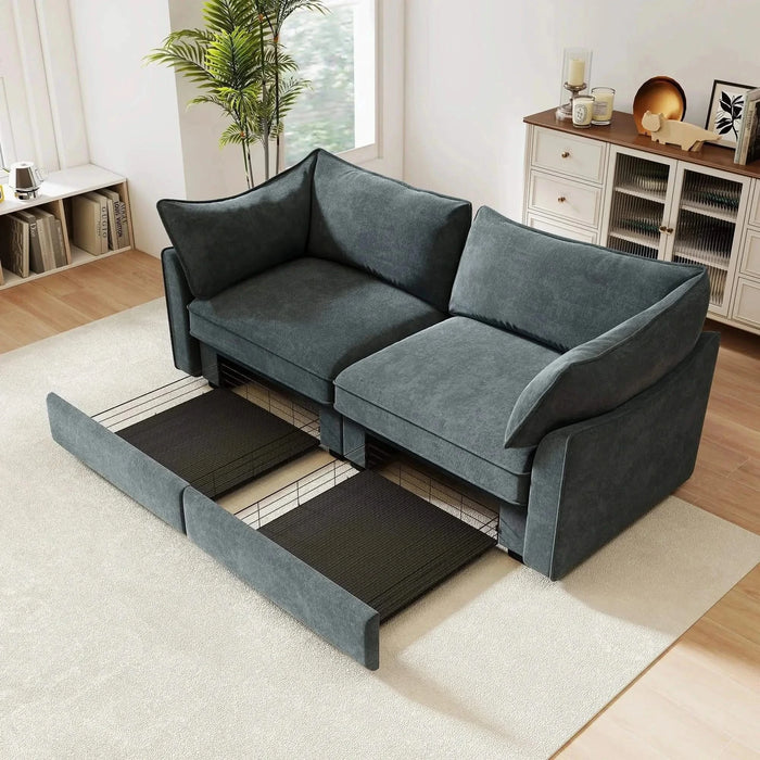 Sofa with pull-out storage drawers under each seat, crescent armrests and wraparound back Gray -DTYStore