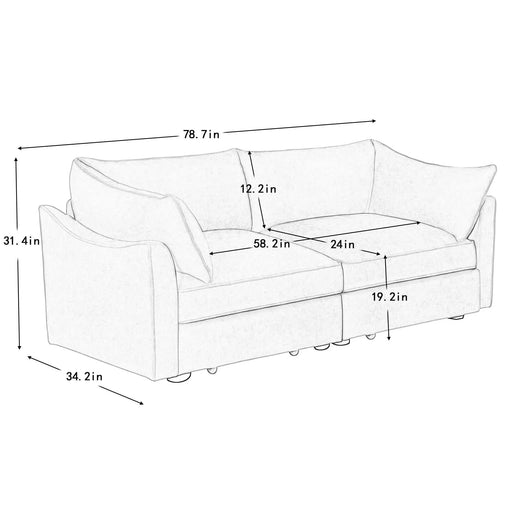 Sofa with pull-out storage drawers under each seat, crescent armrests and wraparound back Orange -DTYStore