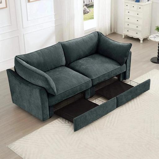 Sofa with pull-out storage drawers under each seat, crescent armrests and wraparound back Gray -DTYStore