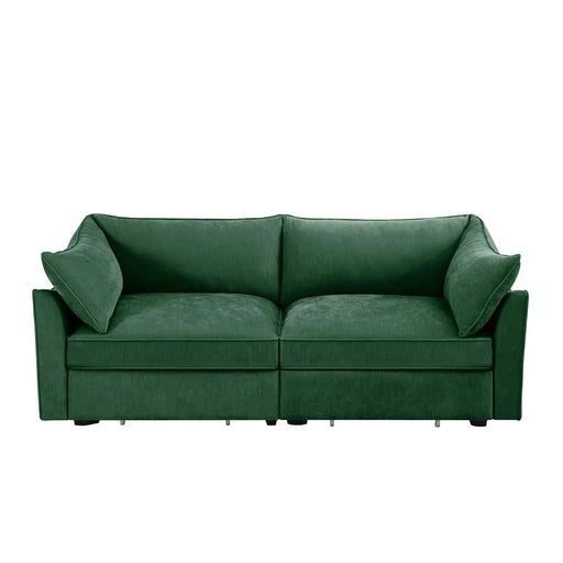 Sofa with pull-out storage drawers under each seat, crescent armrests and wraparound back Green -DTYStore