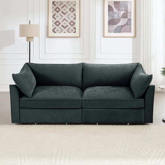 Sofa with pull-out storage drawers under each seat, crescent armrests and wraparound back Gray -DTYStore
