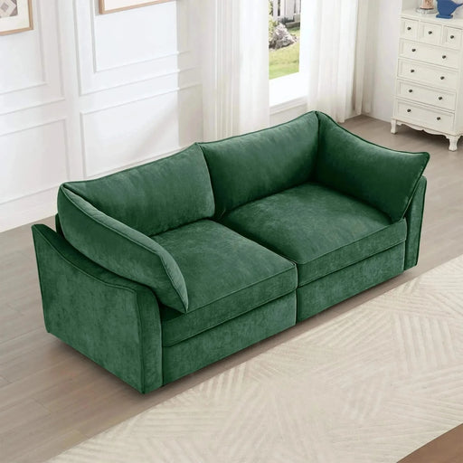 Sofa with pull-out storage drawers under each seat, crescent armrests and wraparound back Green -DTYStore