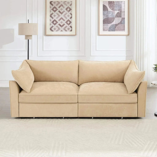 Sofa with pull-out storage drawers under each seat, crescent armrests and wraparound back Wheat -DTYStore