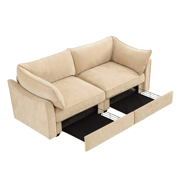 Sofa with pull-out storage drawers under each seat, crescent armrests and wraparound back Wheat -DTYStore