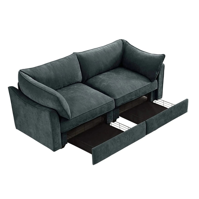 Sofa with pull-out storage drawers under each seat, crescent armrests and wraparound back Gray -DTYStore