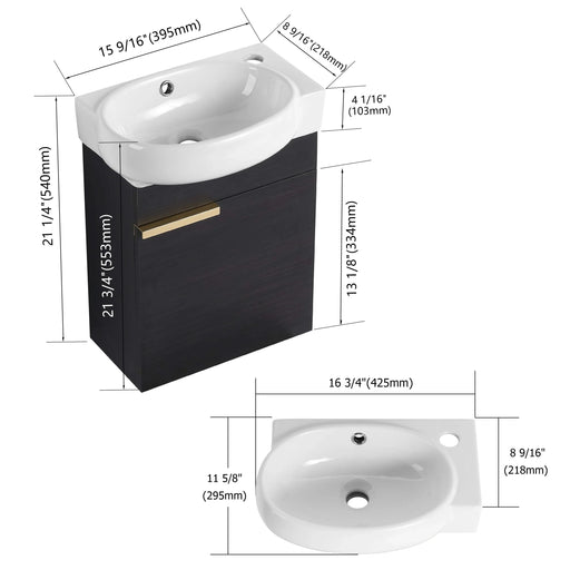 Soft Close Doors Bathroom Vanity With Sink,16 Inch For Small Bathroom Default -DTYStore