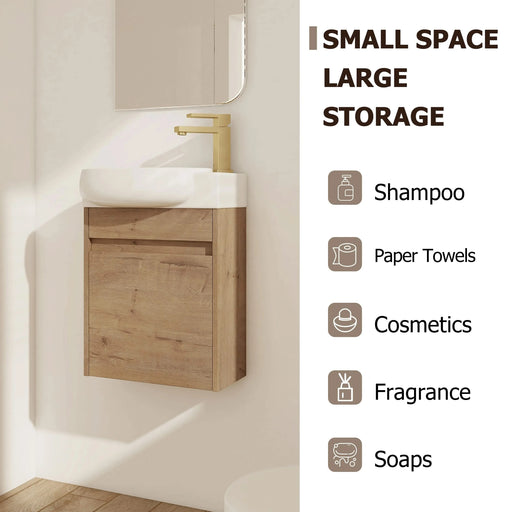 Soft Close Doors Bathroom Vanity With Sink,16 Inch For Small Bathroom Default -DTYStore