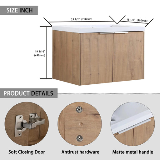 Soft Close Doors Bathroom Vanity With Sink,30 Inch For Small Bathroom,30x18-00630 IMO(KD-Packing) Default -DTYStore