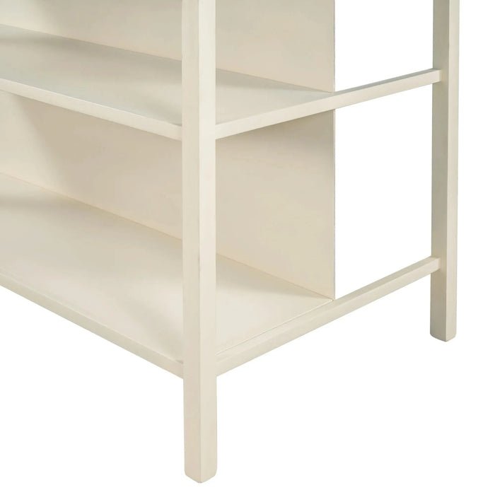 Solid Wood Rustic 45' Stationary Kitchen Island, Rubber Wood Butcher Block Dining Table Prep Table with 2 Open Shelves for Small Places,Walnut+Cream White Default -DTYStore