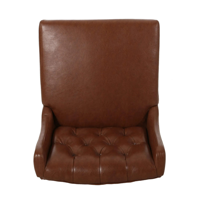 Solstara Upholstered PU Leather Dining Barstool with Button Tufted and Wing Back, Light Brown Default -DTYStore