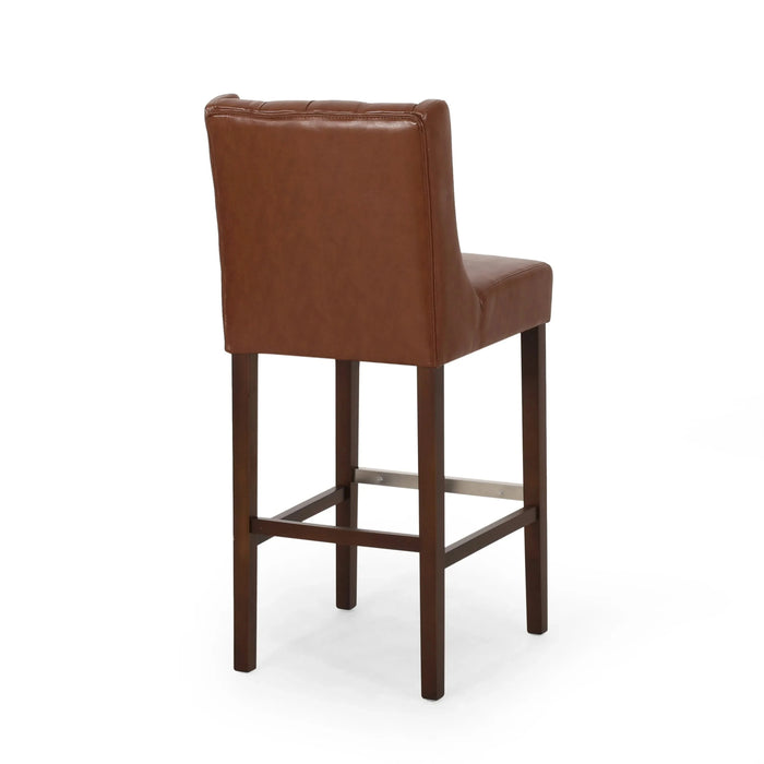 Solstara Upholstered PU Leather Dining Barstool with Button Tufted and Wing Back, Light Brown Default -DTYStore