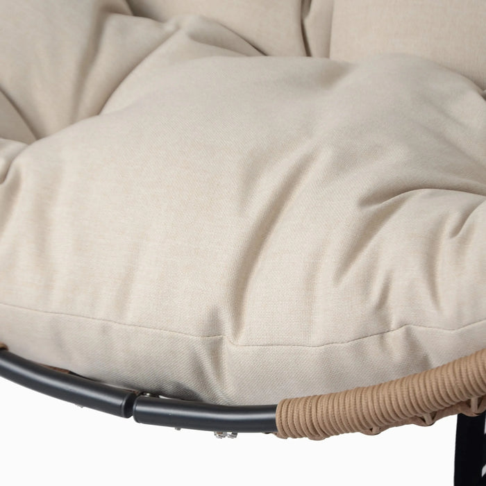 Sora Outdoor Patio Wicker Hanging Chair with Stand in Beige and Brown, PE Rattan and Iron, 45x43x78.75 inches Default -DTYStore