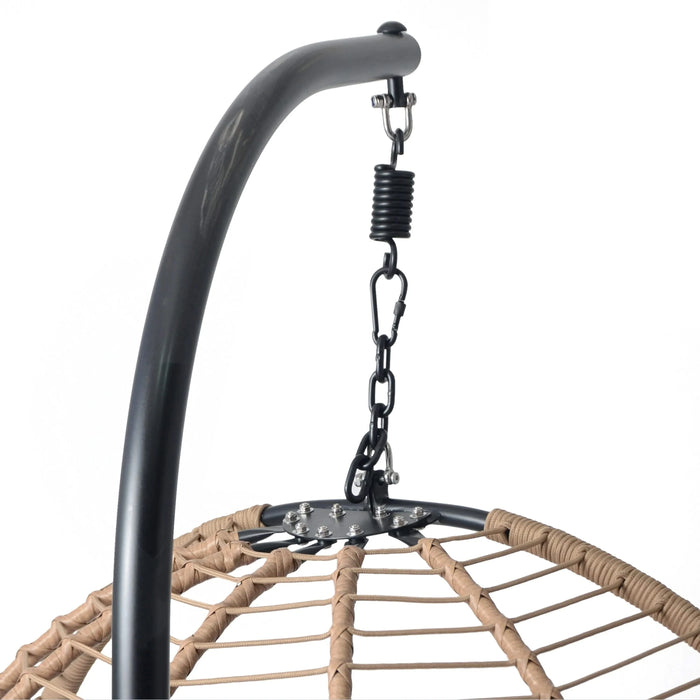 Sora Outdoor Patio Wicker Hanging Chair with Stand in Beige and Brown, PE Rattan and Iron, 45x43x78.75 inches Default -DTYStore