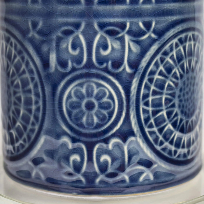 Spyro 23' Contemporary Table Lamp in Bijou Blue Ceramic with White Linen Shade and Clear K9 Crystal and Brushed Nickel Accents from Grandview Gallery by LumiSource Default -DTYStore