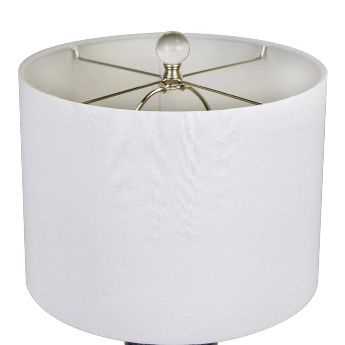 Spyro 23' Contemporary Table Lamp in Bijou Blue Ceramic with White Linen Shade and Clear K9 Crystal and Brushed Nickel Accents from Grandview Gallery by LumiSource Default -DTYStore