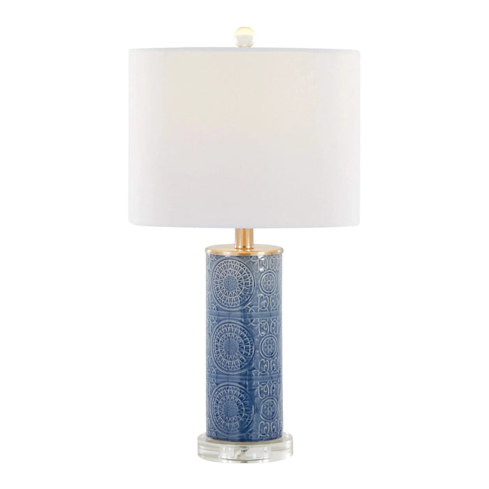Spyro 23' Contemporary Table Lamp in Bijou Blue Ceramic with White Linen Shade and Clear K9 Crystal and Brushed Nickel Accents from Grandview Gallery by LumiSource Default -DTYStore