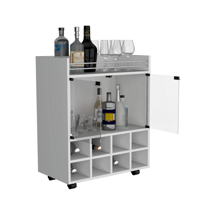 St Andrews Bar Cart with Built-In 8-Bottle Rack, Double Glass Door Cabinet, and Aluminum-Edged Top Surface Default -DTYStore
