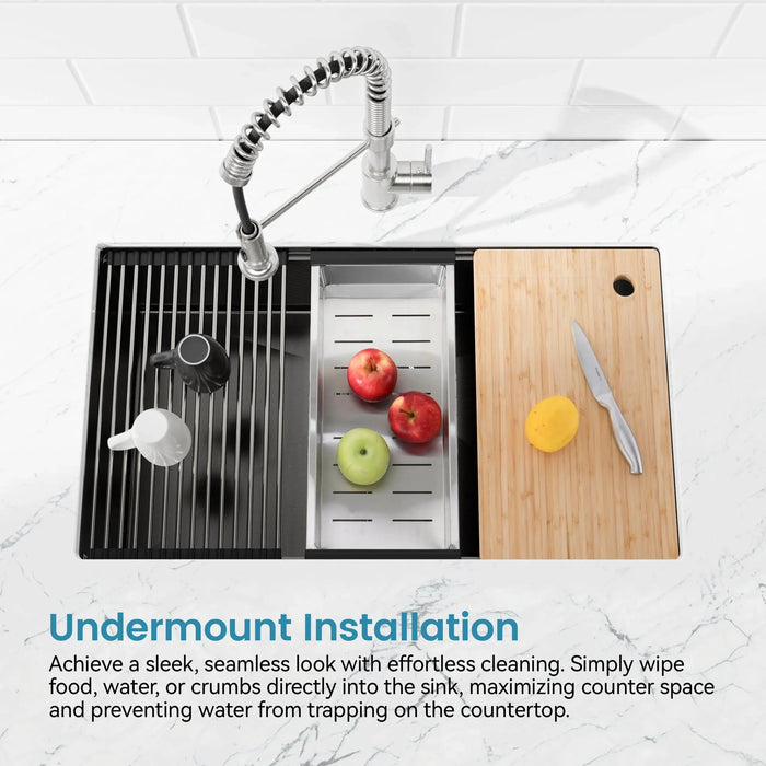 Stainless Steel Kitchen Sink, 30″x19″ Single Bowl, Undermount Handmade Sink in Black, with Cutting Board, Colander - DTY Store