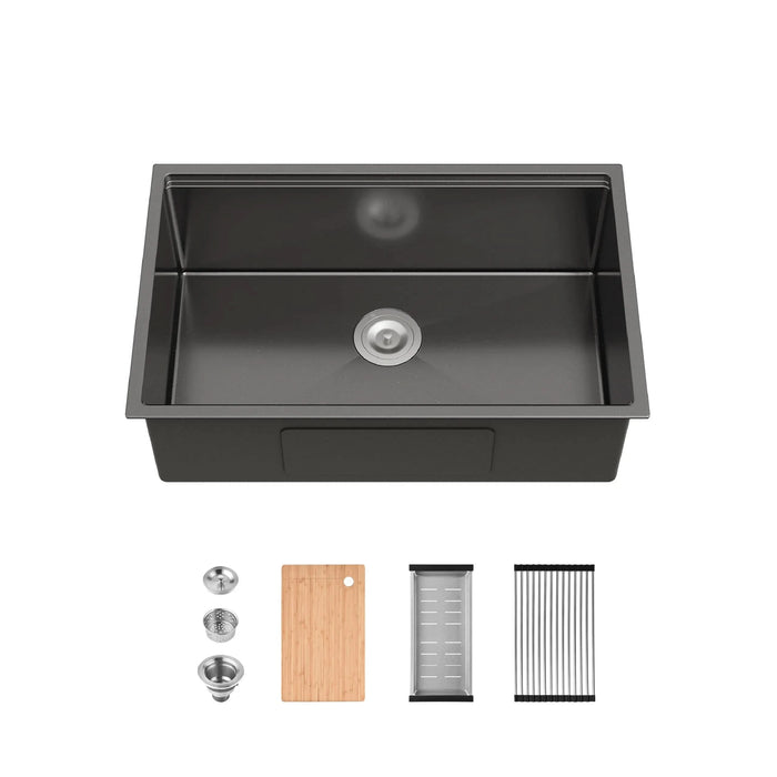Stainless Steel Kitchen Sink, 30″x19″ Single Bowl, Undermount Handmade Sink in Black, with Cutting Board, Colander- DTY Store