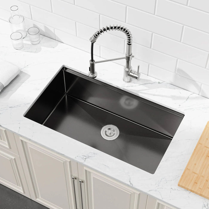 Stainless Steel Kitchen Sink, 30″x19″ Single Bowl, Undermount Handmade Sink in Black, with Cutting Board, Colander - DTY Store