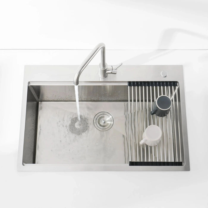 Stainless Steel Kitchen Sink, 30″x22″ Single Bowl, Overmount Handmade Sink in Brushed, with Cutting Board, Colander - DTY Store