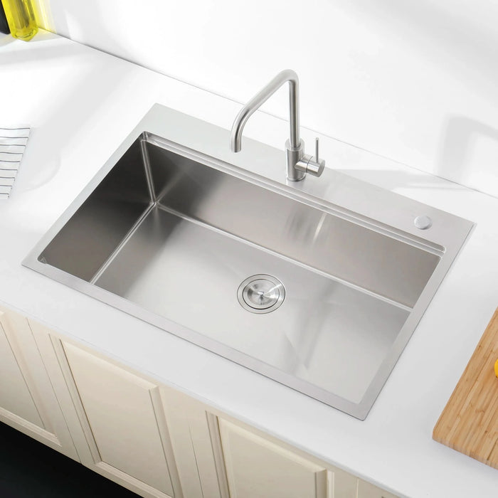 Stainless Steel Kitchen Sink, 30″x22″ Single Bowl, Overmount Handmade Sink in Brushed, with Cutting Board, Colander- DTY Store