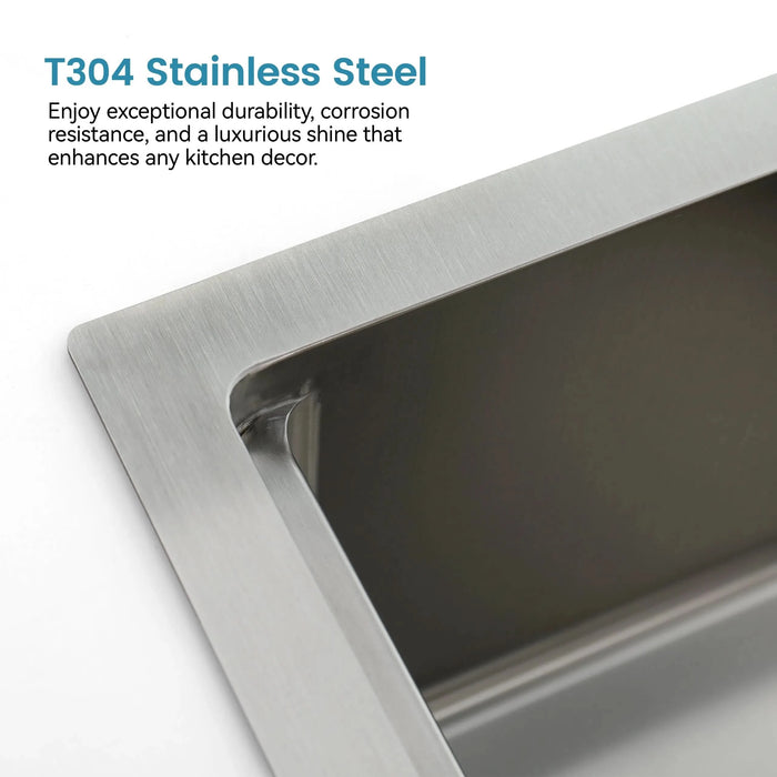 Stainless Steel Kitchen Sink, 30″x22″ Single Bowl, Overmount Handmade Sink in Brushed, with Cutting Board, Colander - DTY Store