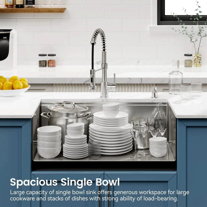 Stainless Steel Kitchen Sink, 33″x19″ Single Bowl, Undermount Handmade Sink in Dark Gray, with Cutting Board, Colander - DTY Store