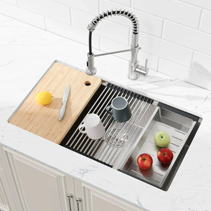 Stainless Steel Kitchen Sink, 33″x19″ Single Bowl, Undermount Handmade Sink in Dark Gray, with Cutting Board, Colander - DTY Store