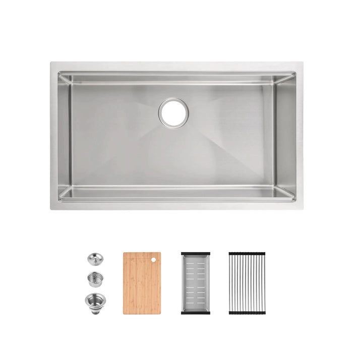 Stainless Steel Kitchen Sink, 33″x19″ Single Bowl, Undermount Handmade Sink in Dark Gray, with Cutting Board, Colander- DTY Store